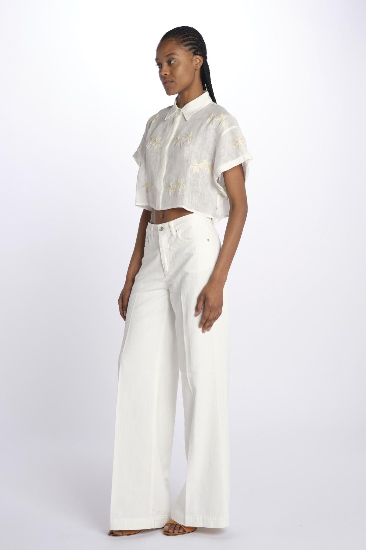 BONDI PALM camicia crop cpn palme in paillettes by milaura. BE24673 NATURAL benaras soleil