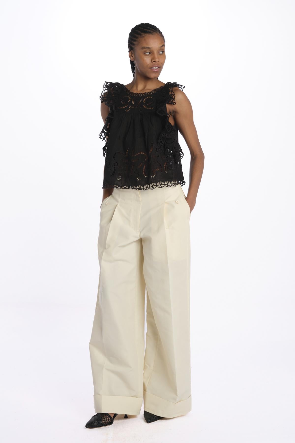 MARJA embroidert flutter tank E118 BLACK sea ny