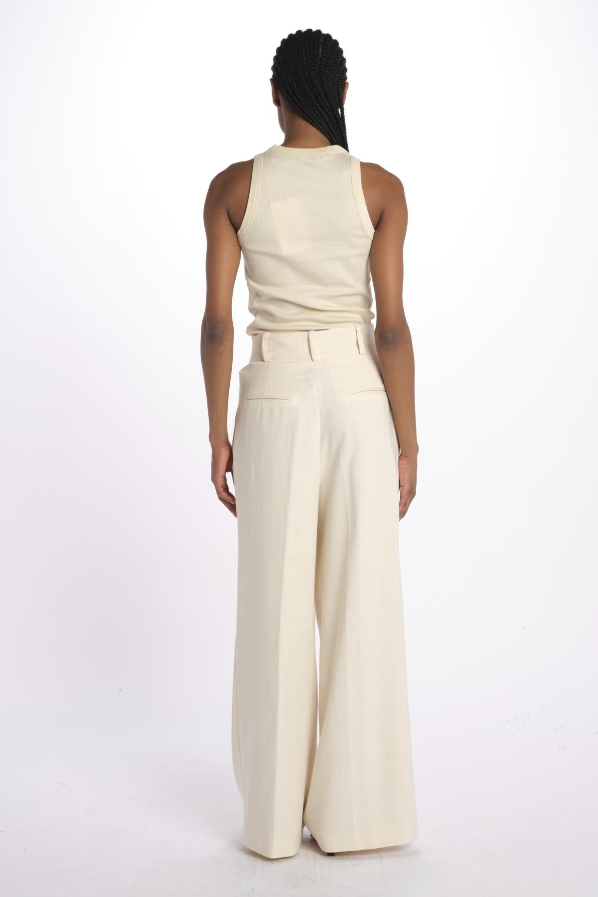 Pantalone con pinces misto lino IO115176 WH014 ivy oak