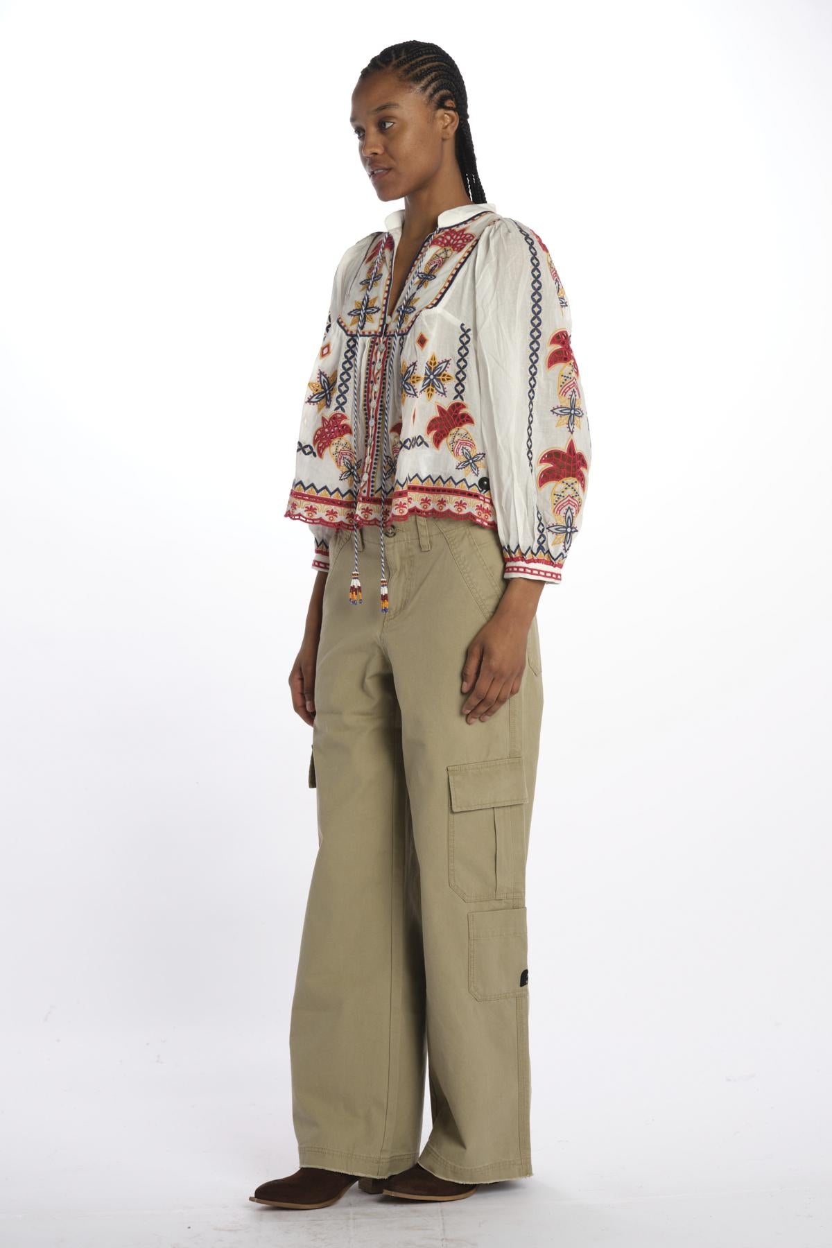 Camicia MARYS TILES m/l ricamo fiori 332385 OFFWHITE farm rio