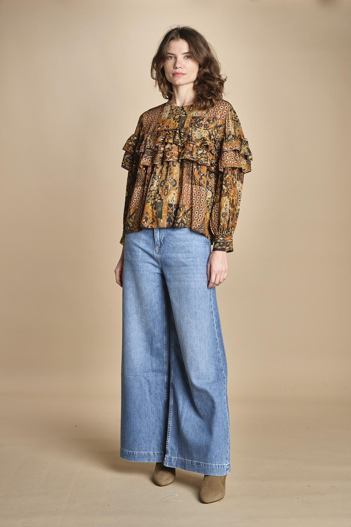 camicia stampa etno lurex PIXIE OCRE ba&sh