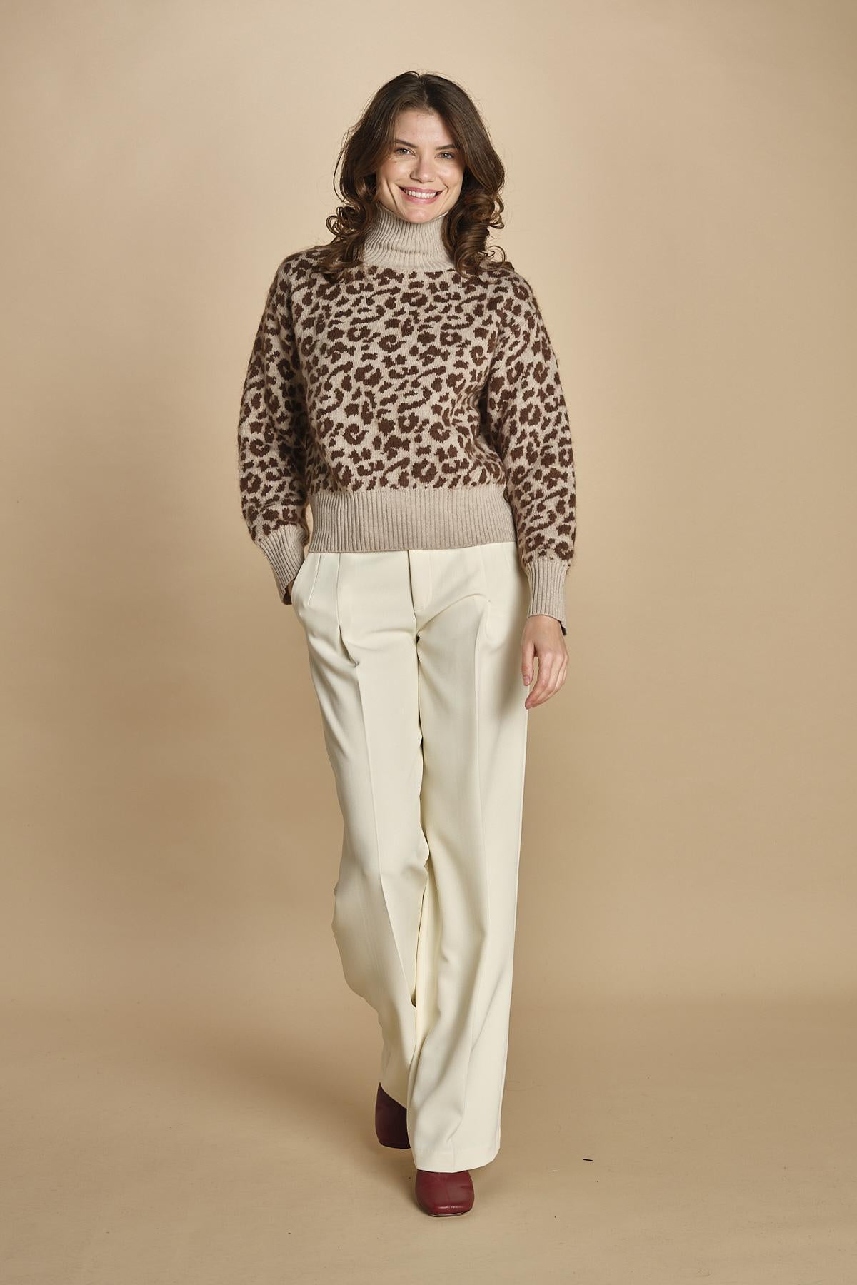 maglia collo alto maculata 32016-355 BEIGE.MORO 25 federica tosi