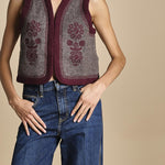 gilet in tessuto diagonale ricamato WILL GILET GREY antik batik