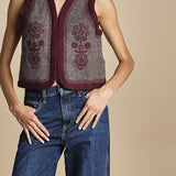 gilet in tessuto diagonale ricamato WILL GILET GREY antik batik