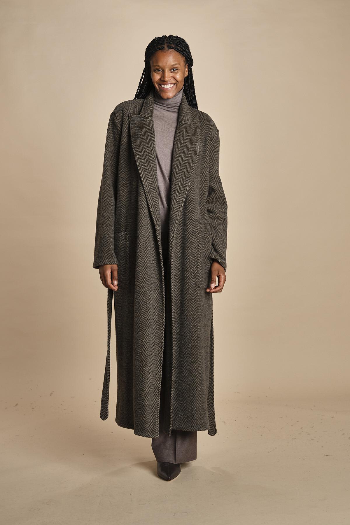 T8955 cappotto lungo in jersey di cachemire spinato T8955M MORO dusan