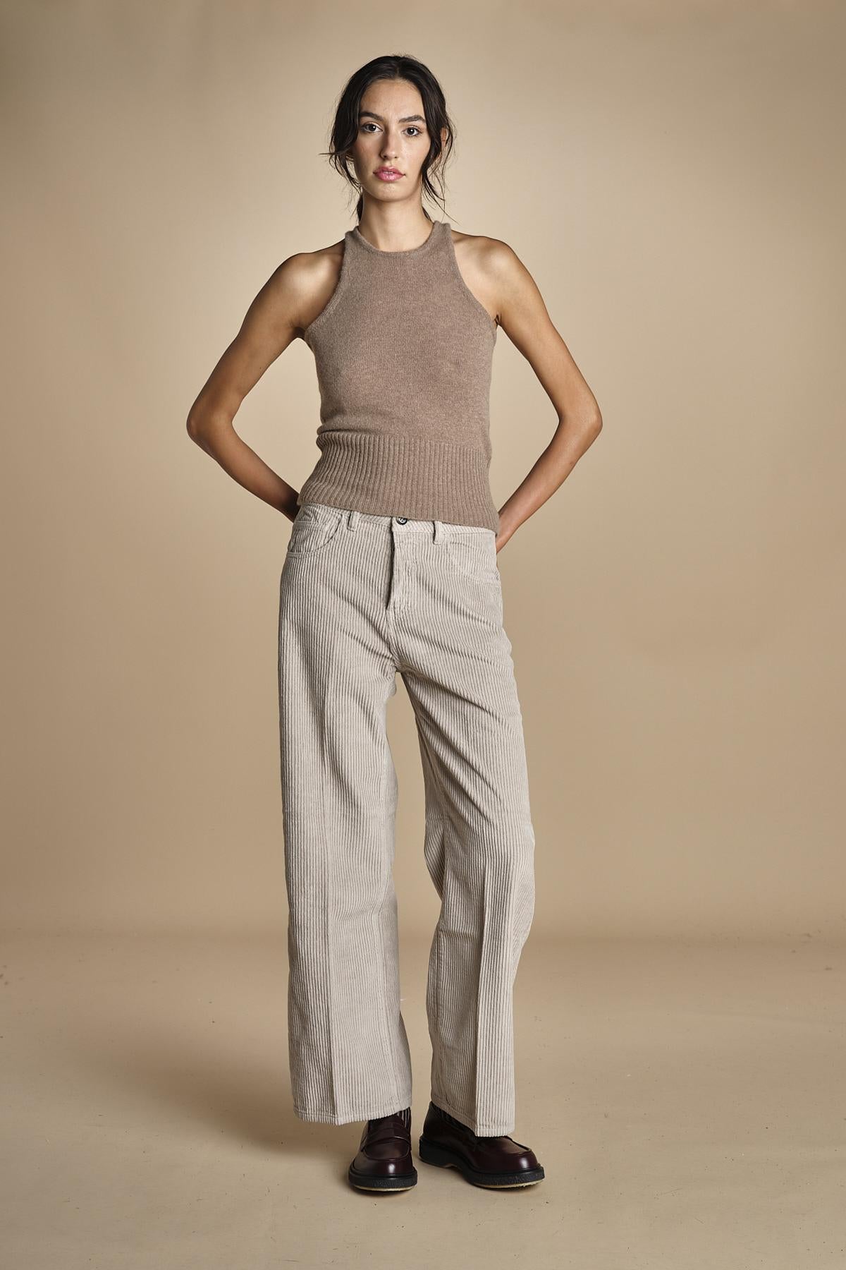 pantalone in velluto cropped ZELDA PEARL GREY true avenue