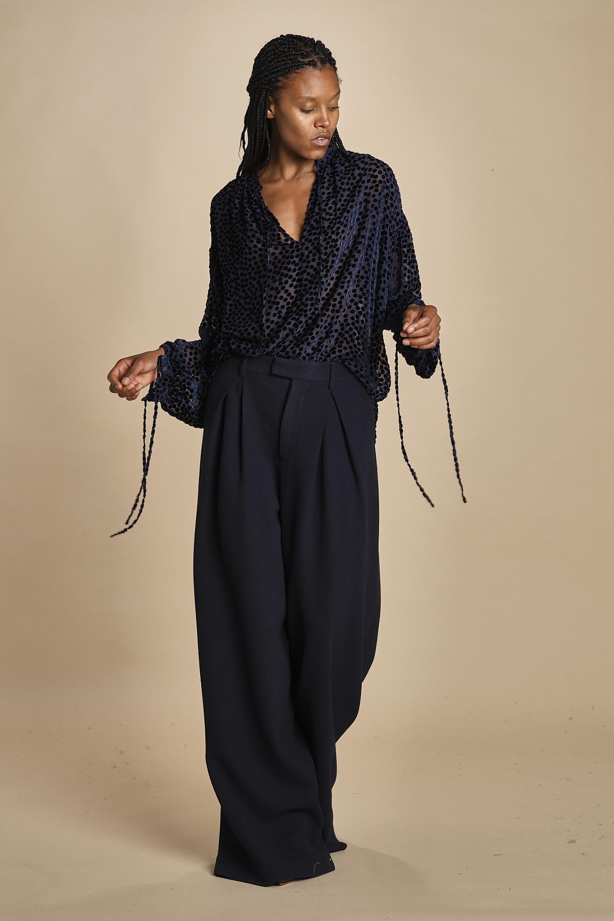 ANASTASIA camicia velluto devoré ANASTASIA DARK BLUE massimo alba