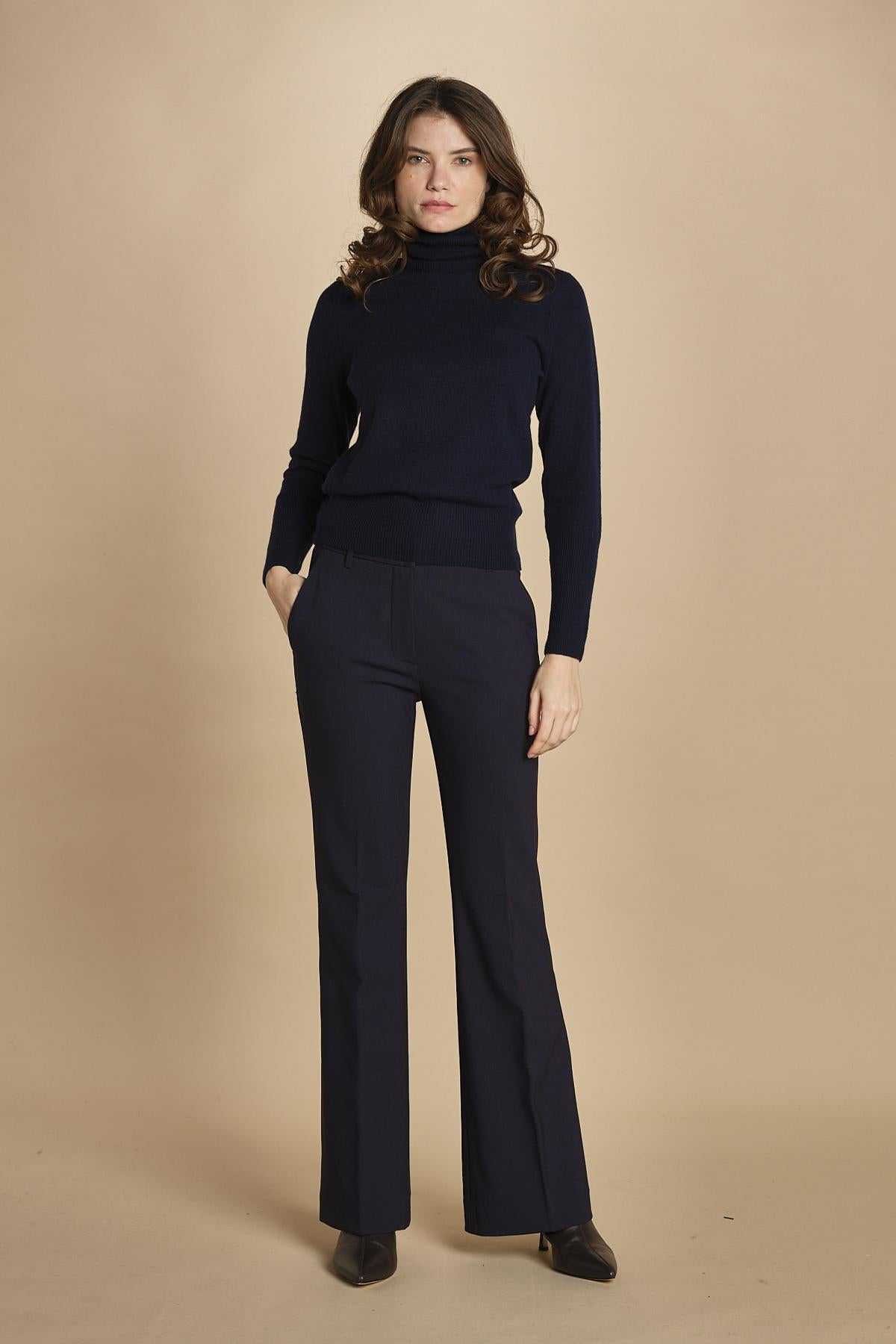 pantalone lungo a zampa. PAOLINA PL142 NAVY nine in the morning