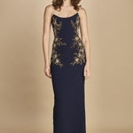 tubino lungo scollo punta ricamo fiore. RVBR-1190 NAVY rebecca vallance