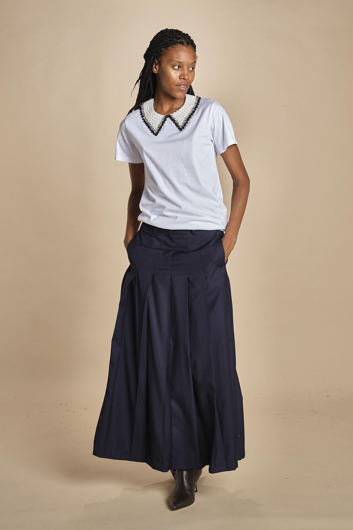F0714 t-shirt con colletto ricamato F07141571101 BIANCO n21