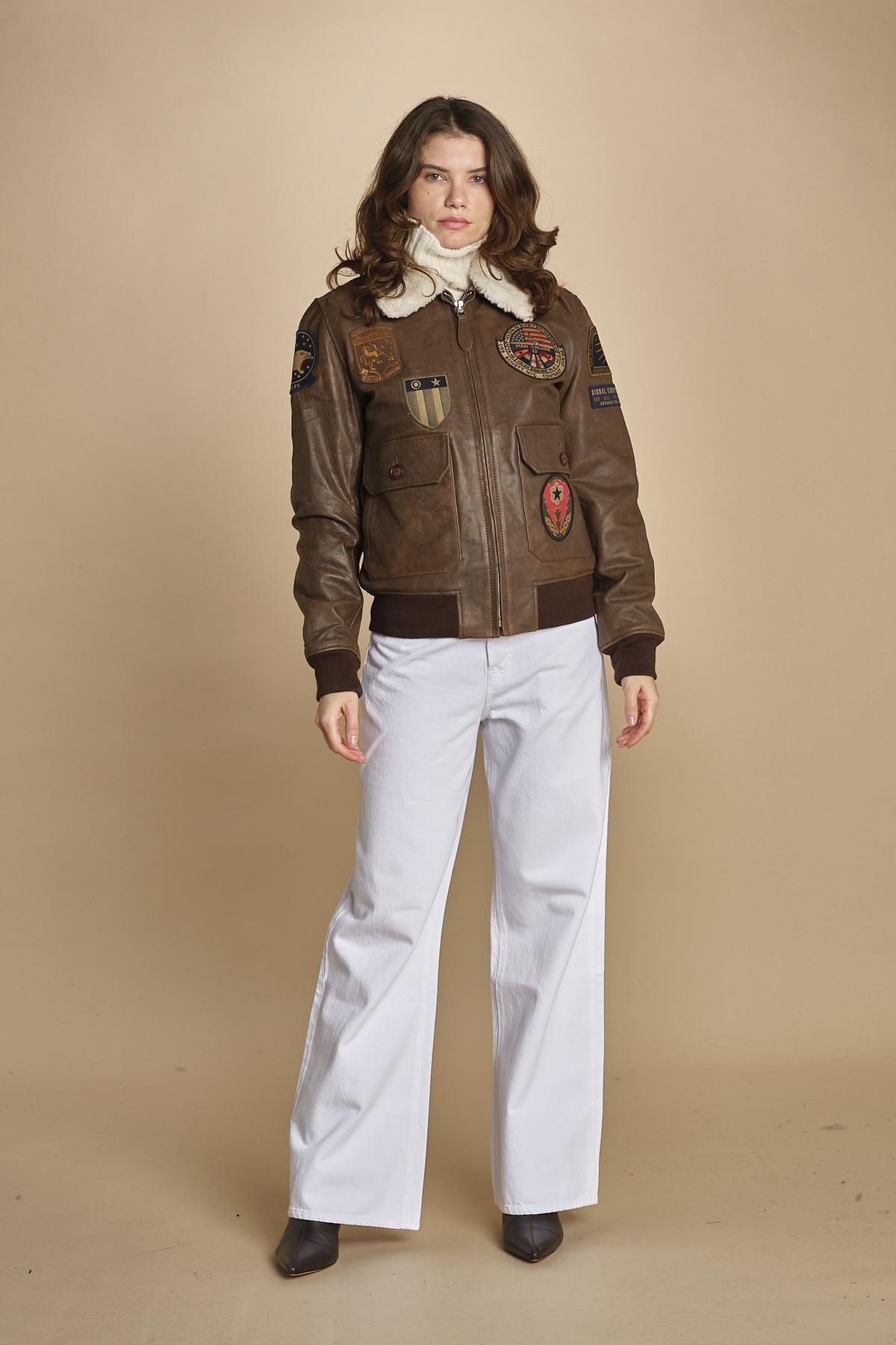 bomber montone più patch aviatore. LCAVIATORBD BROWN schott