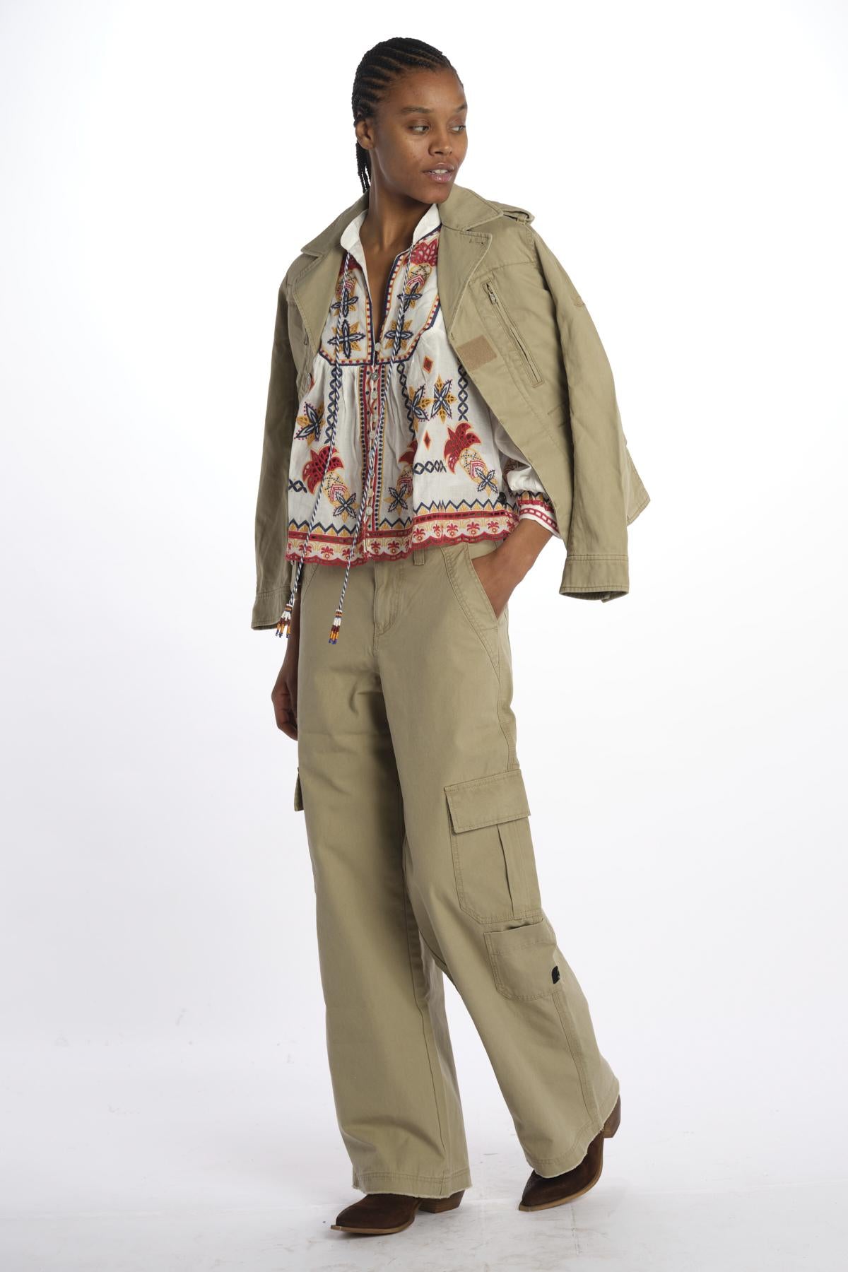 Camicia MARYS TILES m/l ricamo fiori 332385 OFFWHITE farm rio