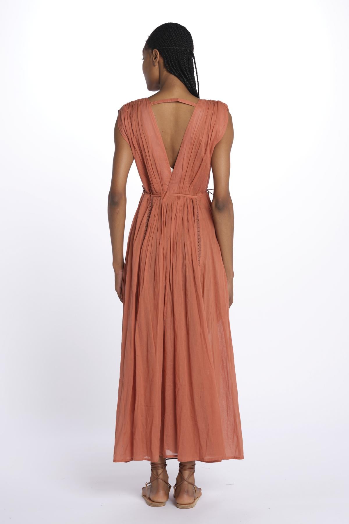 MIKONOS maxi abito con scollo senza maniche MIKONOS RUST laraethnics