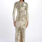 RIALTA abito lungo paillette grande SS24 9178 CHAMPAGNE retrofete