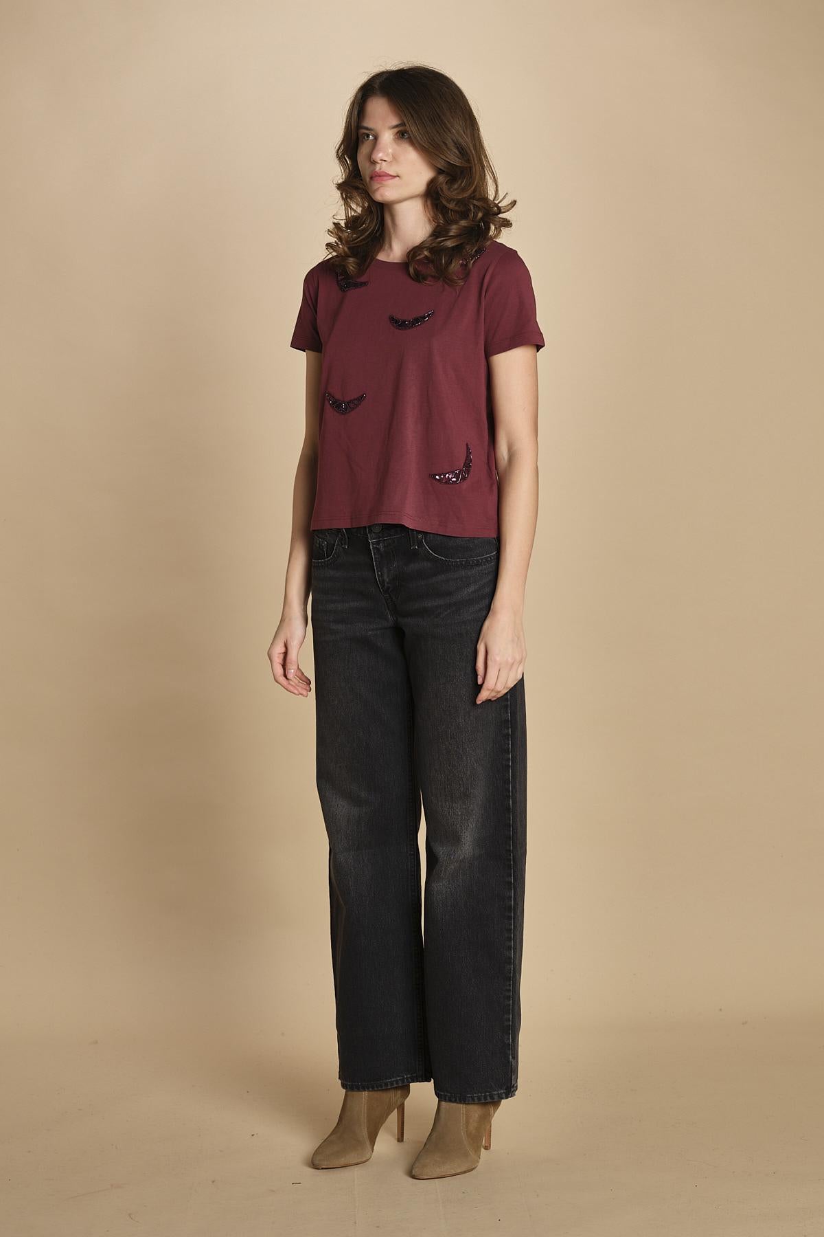 t-shirt con ali ricamate. JWTS02821 BURGUNDY 540 zadig & voltaire