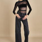 body  in velluto e tulle a righe GO FOR IT BLACK undress code