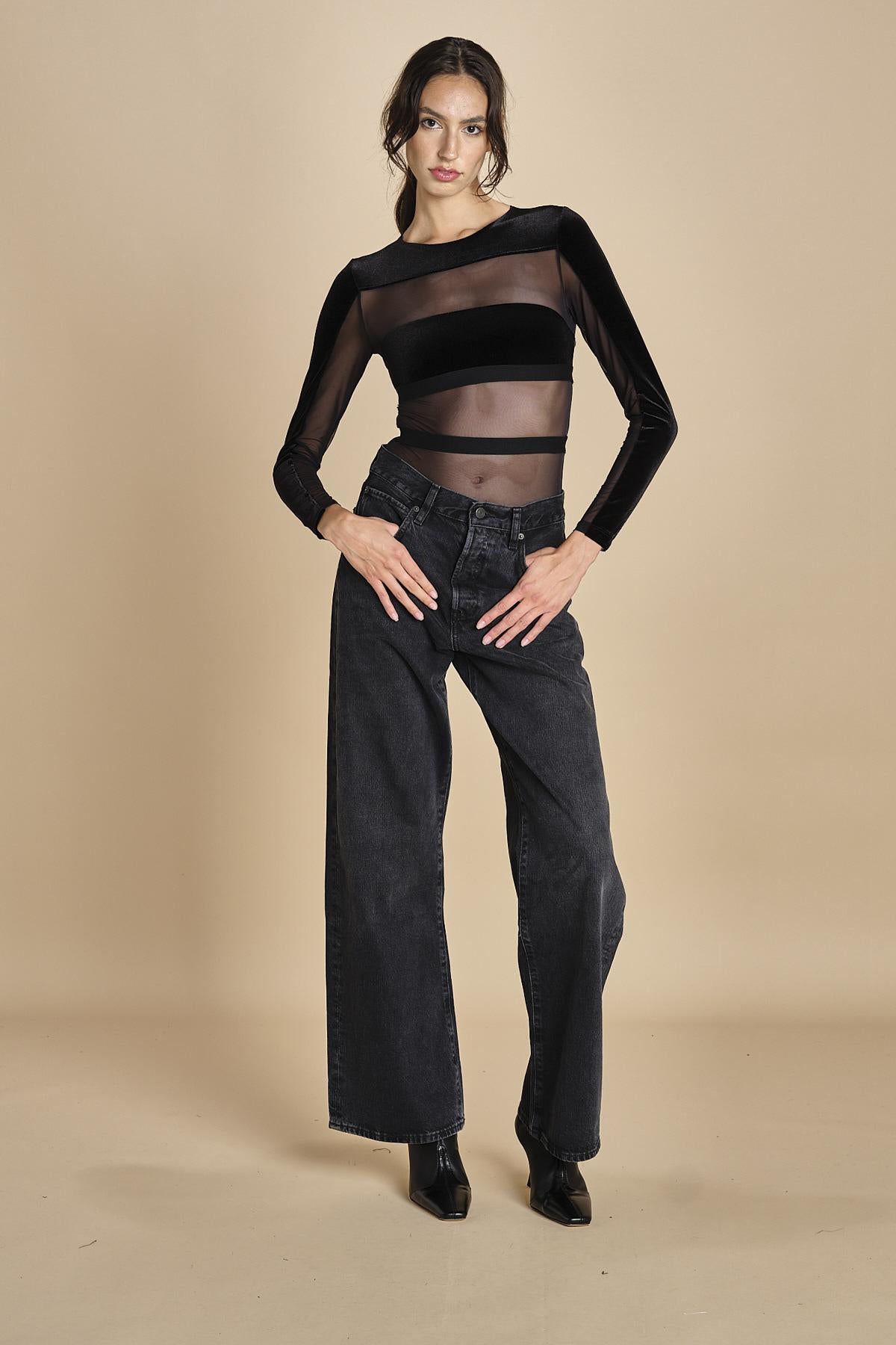 body  in velluto e tulle a righe GO FOR IT BLACK undress code