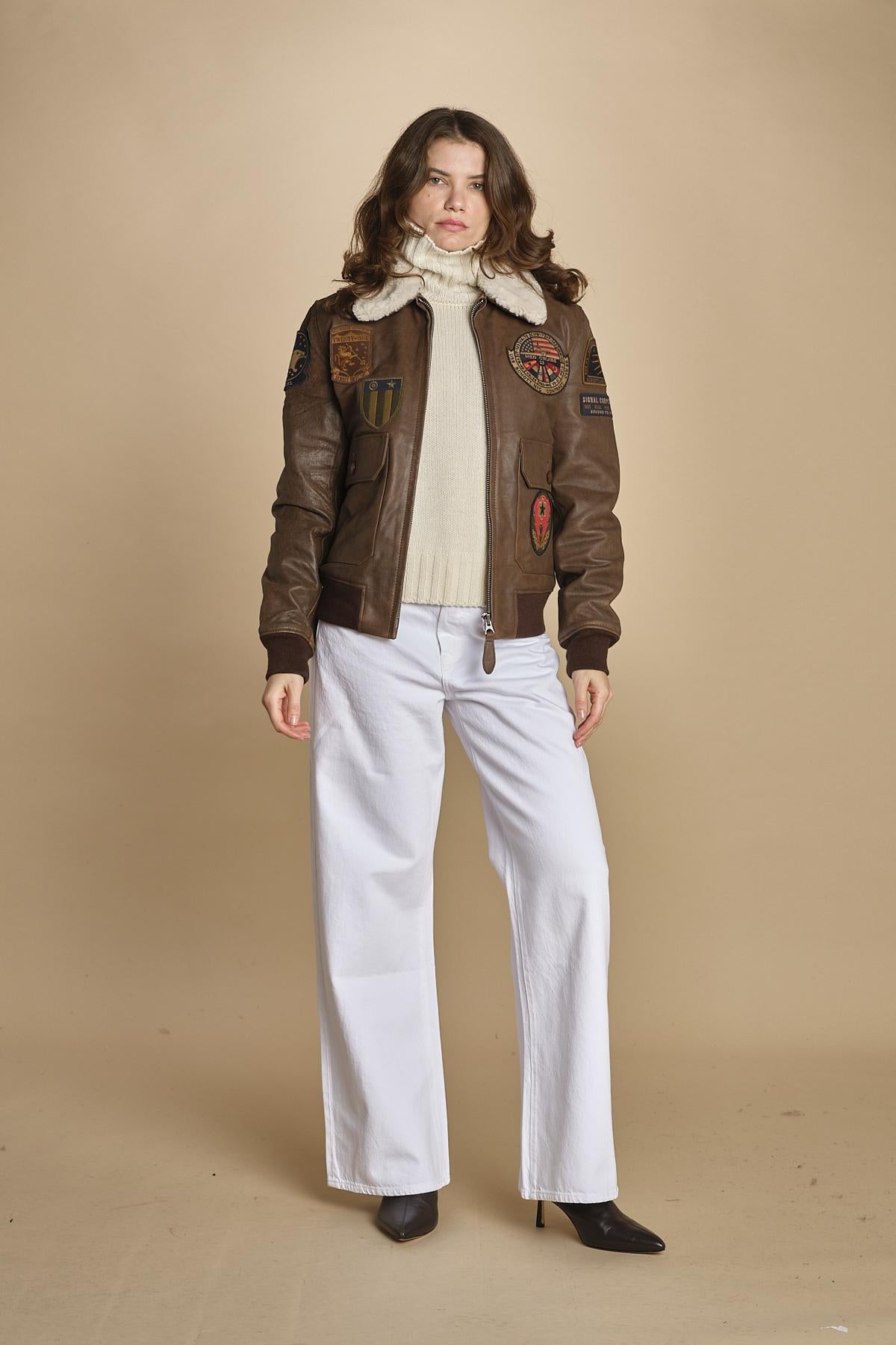 bomber montone più patch aviatore. LCAVIATORBD BROWN schott