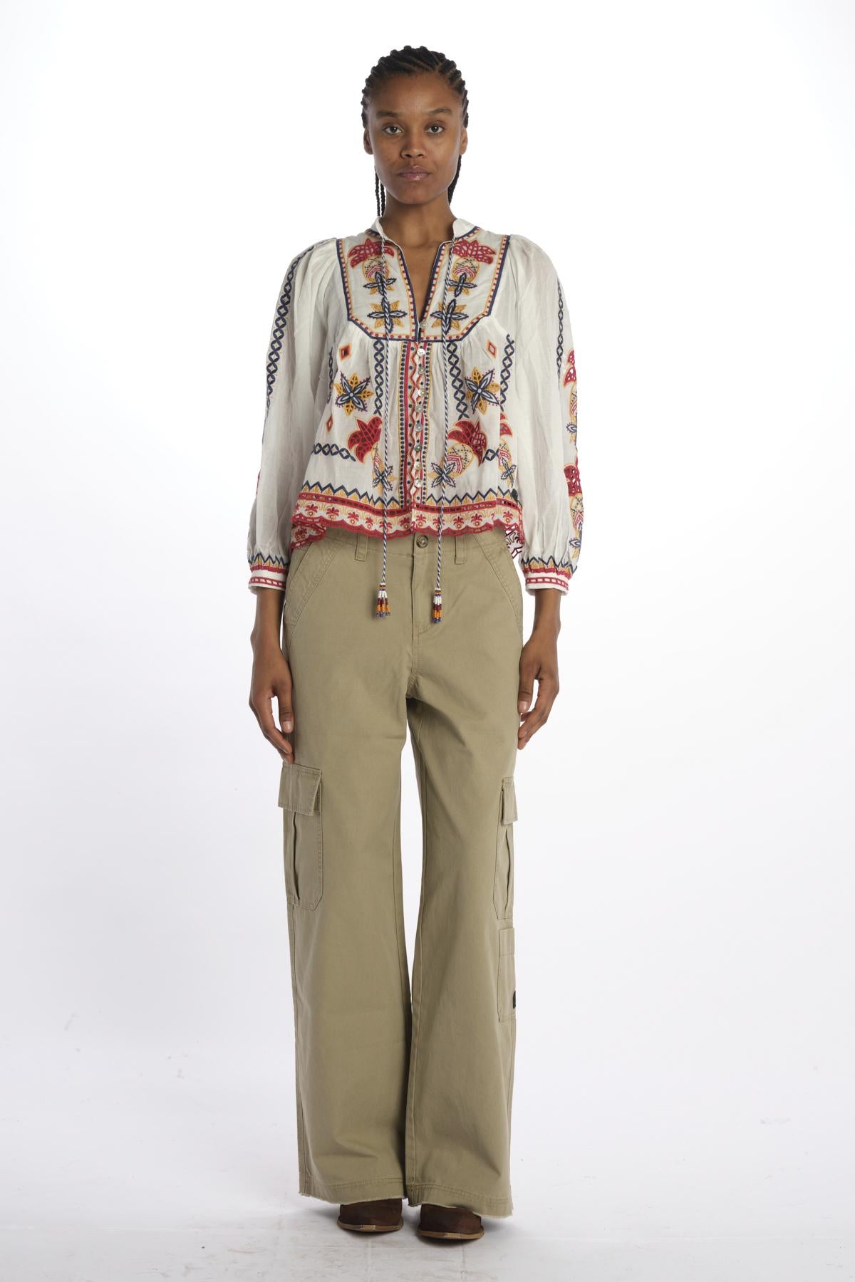 Camicia MARYS TILES m/l ricamo fiori 332385 OFFWHITE farm rio