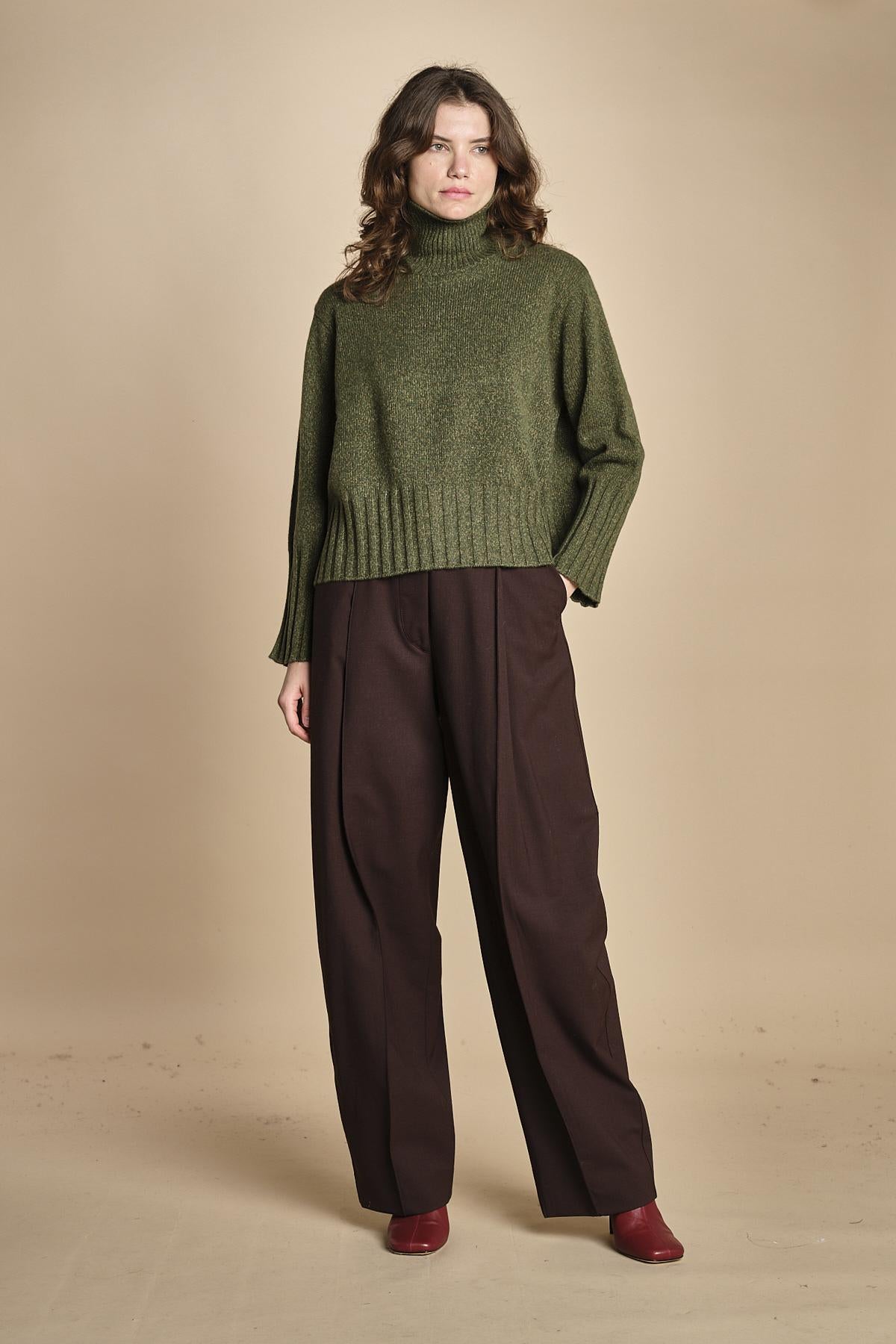 maglia dolcevita in moulinè MIL1 MOULINE 14023 VERDE milaura