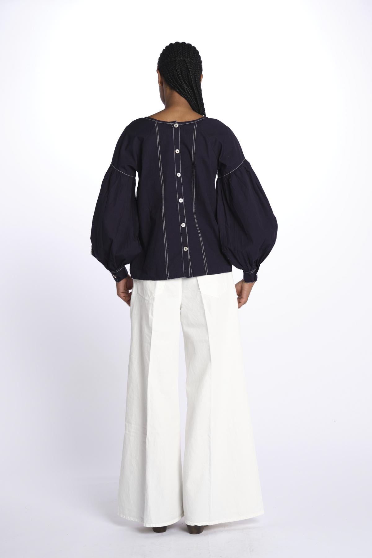 MARGUERITE camicia maniche sbuffo con ricami E25TU019 MARINE stella forest