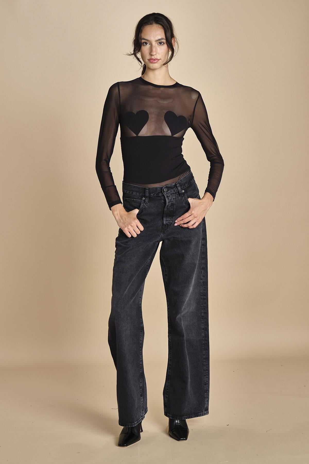 body manica lunga con cuori BED OF ROSES BLACK undress code