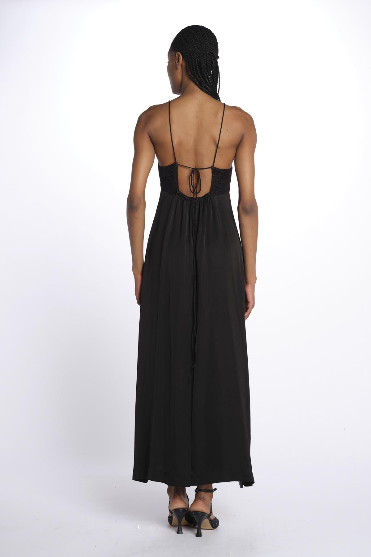 Abito crochet+raso 142401 BLACK lvir