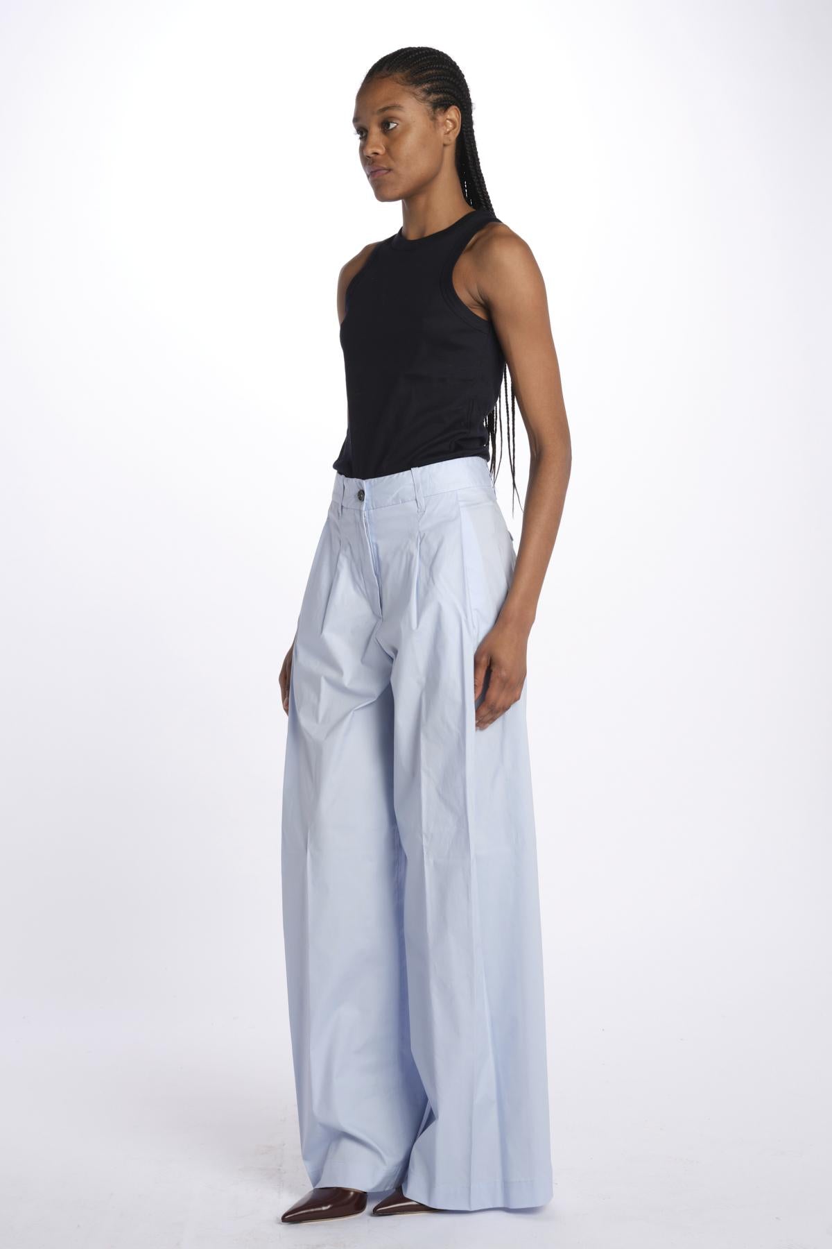 Pant PETRA 2 pinces popeline PETRA PE66 AZZURRO nine in the morning