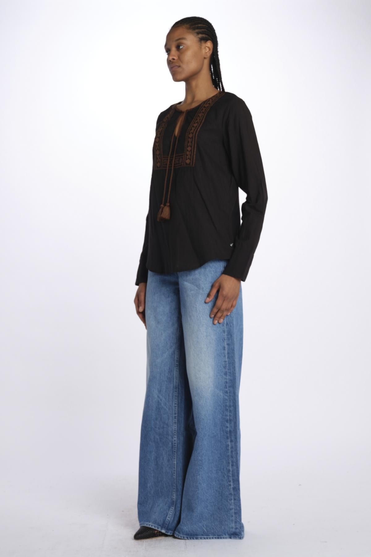 Camicia ricamo centrale BE24329 BLACKDARKBROWN milaura