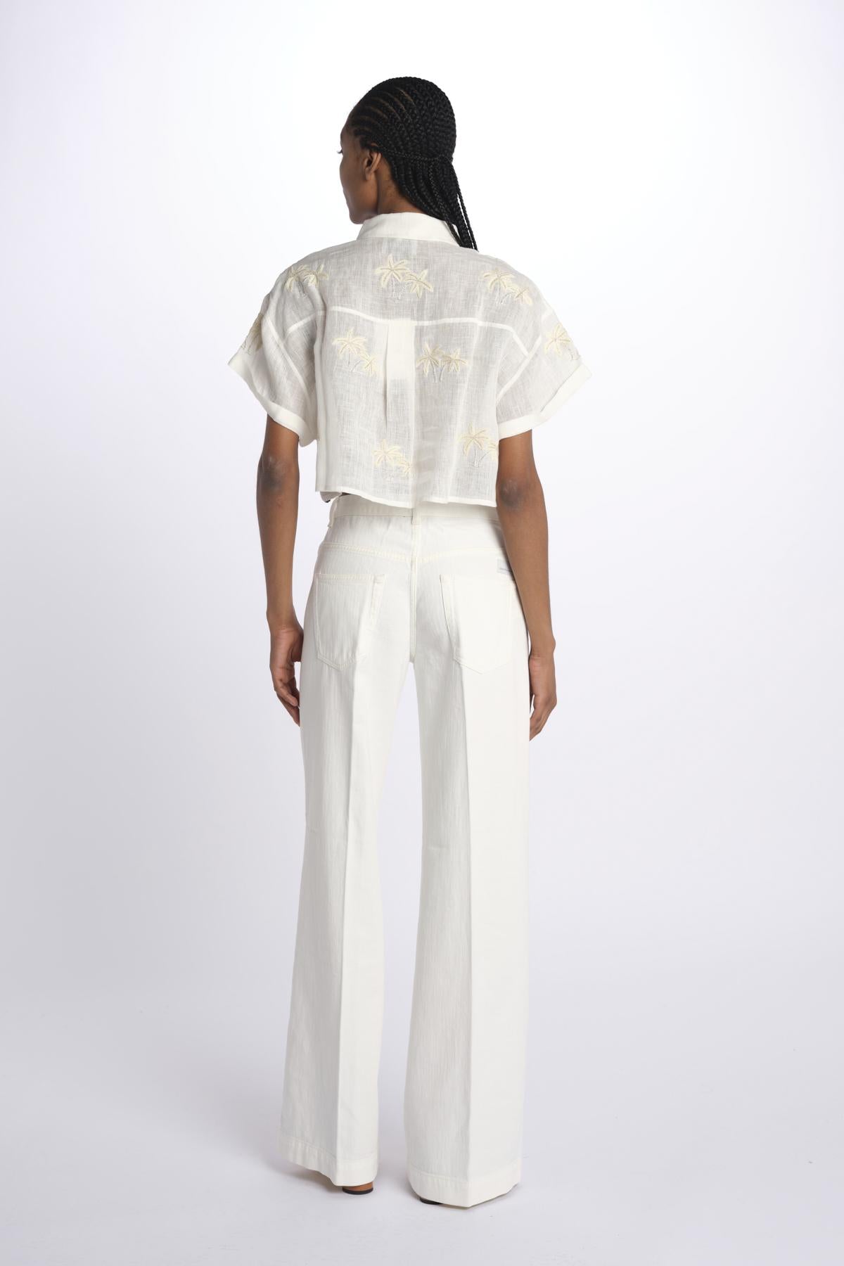 BONDI PALM camicia crop cpn palme in paillettes by milaura. BE24673 NATURAL benaras soleil