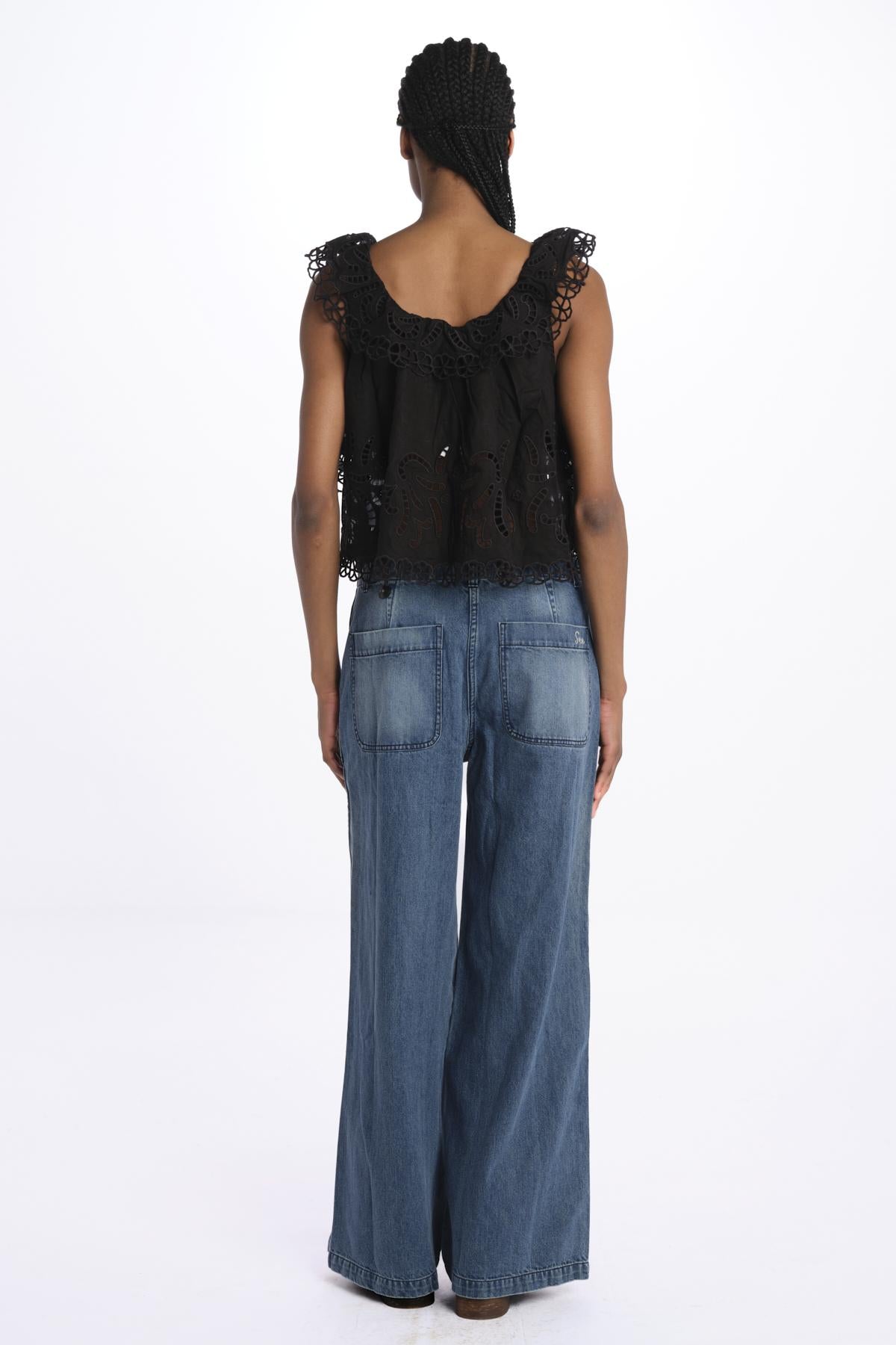 MARJA embroidert flutter tank E118 BLACK sea ny