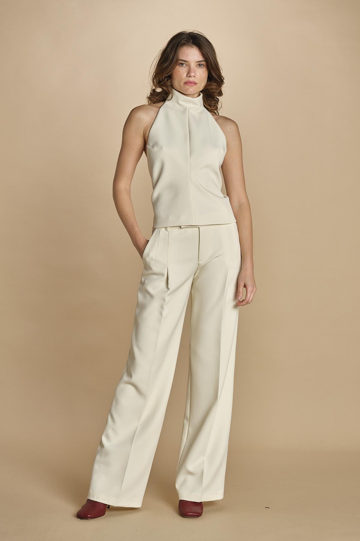 pantalone con pinces 30804-313 LATTE 02 federica tosi