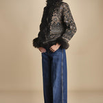 giacca ricamata con montone SANDORA JACKET KAKI antik batik