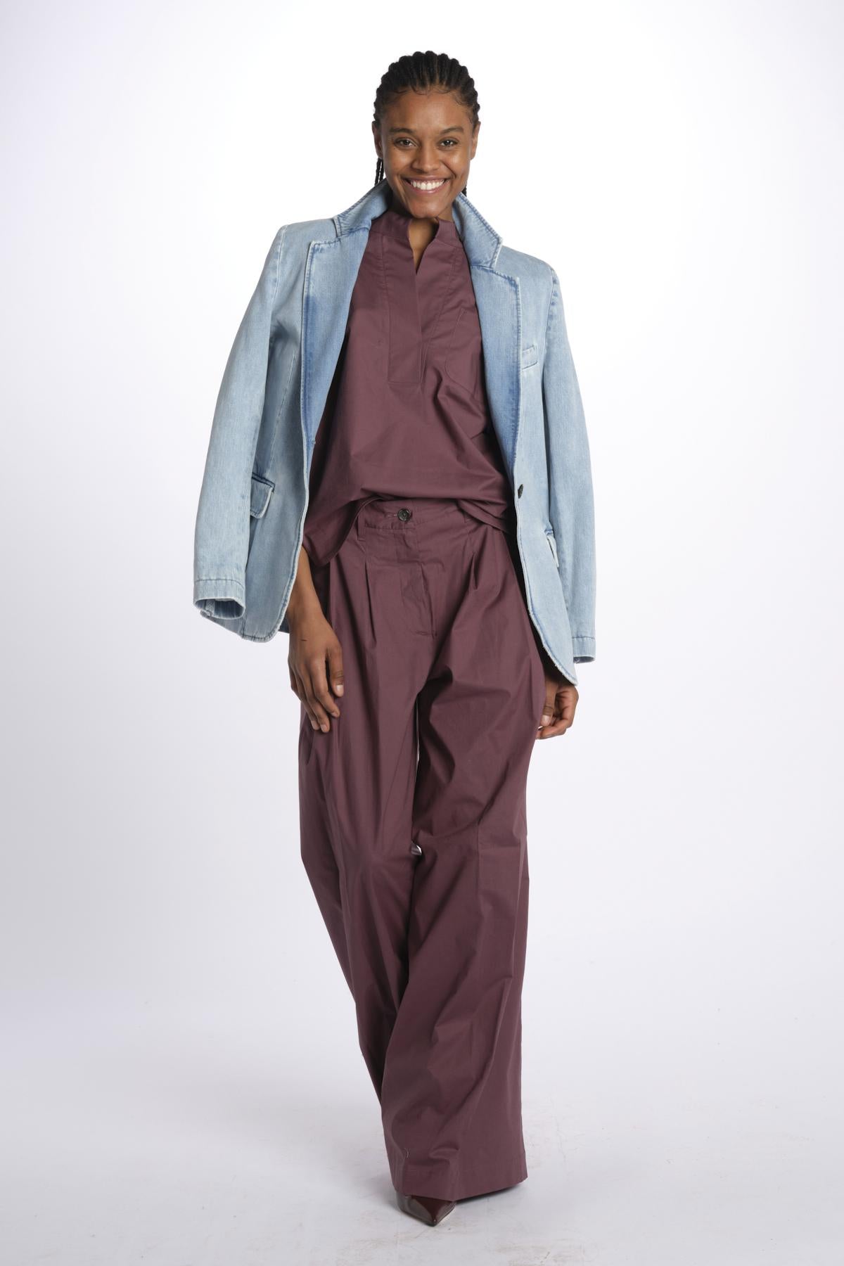 Pant PETRA 2 pinces popeline PETRA PE66 BURGUNDY nine in the morning