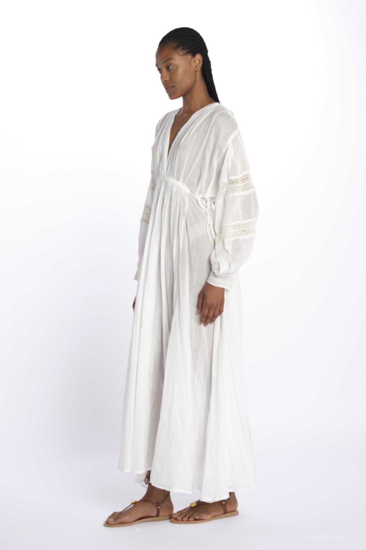 IBIZA maxi abito con scollo e maniche lunghe IBIZA IVOIRE laraethnics