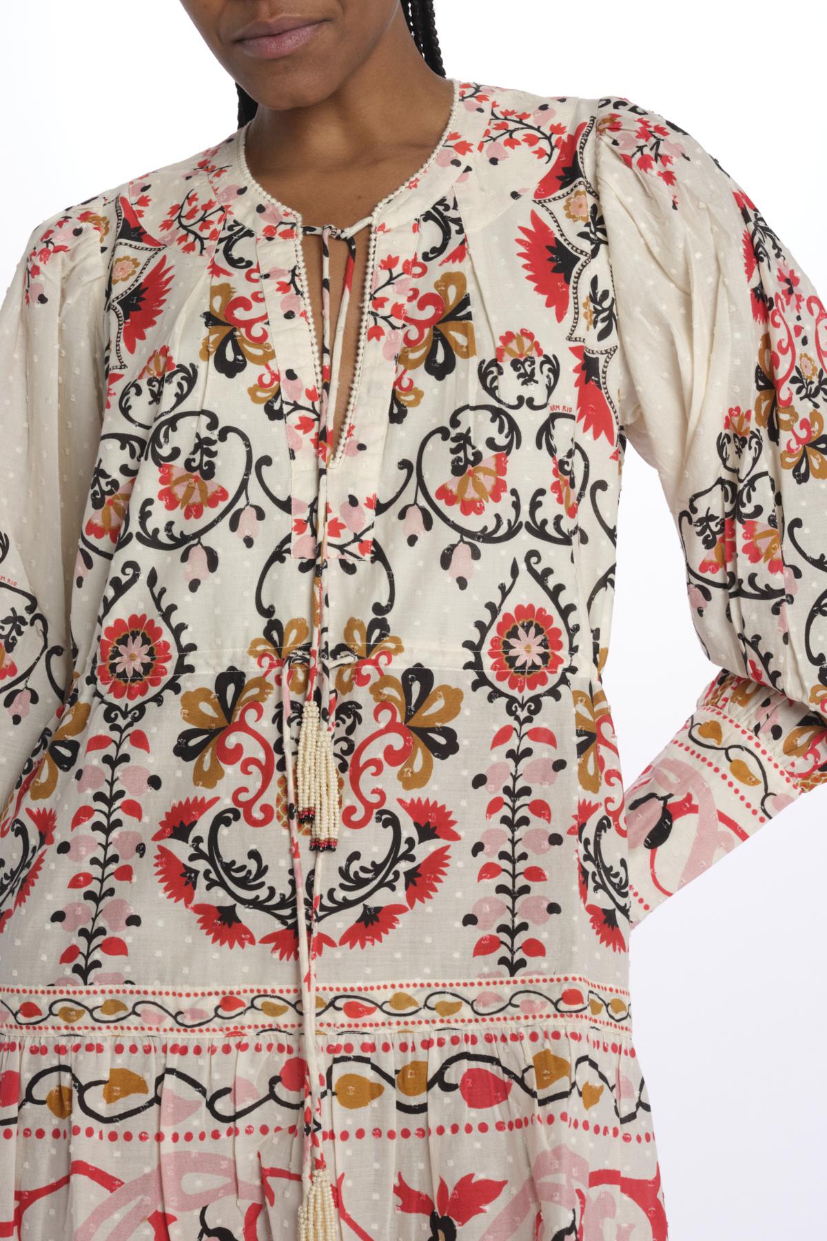Abito corto CASHEW MANDALA stampa fiori 328912 CREAM farm rio