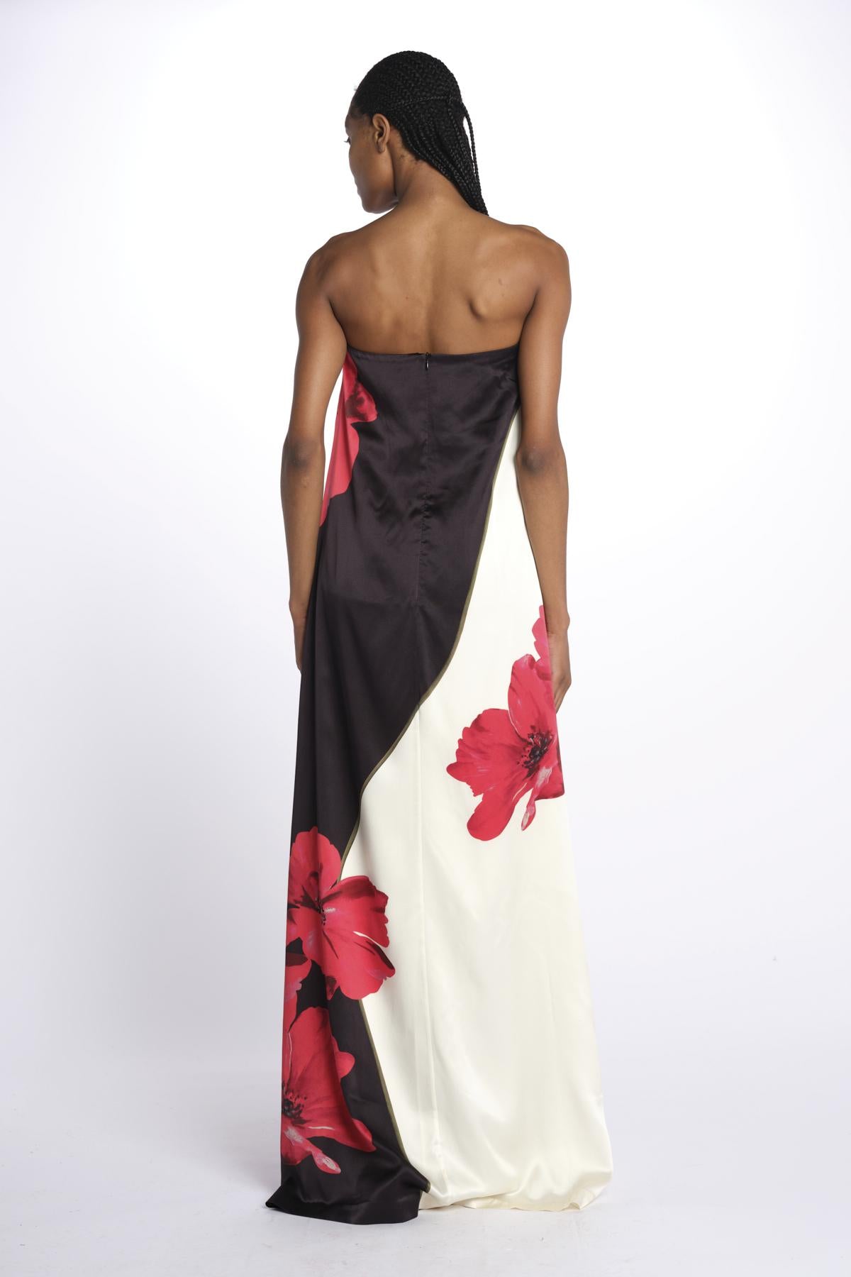 Abito AMAPOLA lungo stampa fiore 1035 POPPY BLACK CREAM rebecca vallance