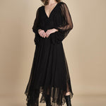 abito lungo con manica in voille DENISA BLACK mes demoiselles