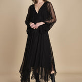 abito lungo con manica in voille DENISA BLACK mes demoiselles