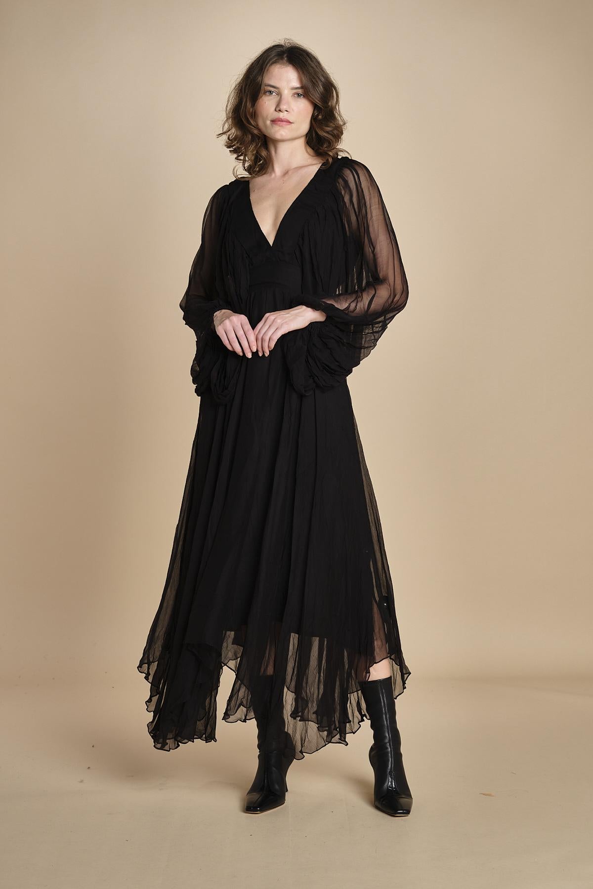 abito lungo con manica in voille DENISA BLACK mes demoiselles