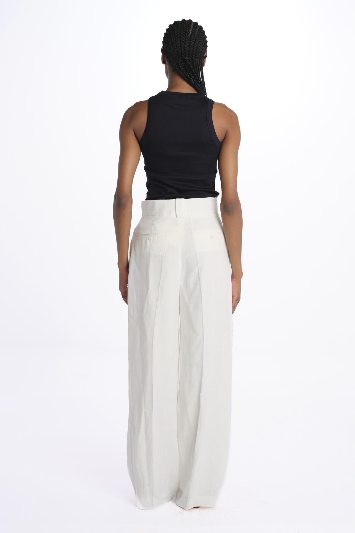 Pantalone MARLENE lino con pences 14P008LI026 WHITE ines de la fressange
