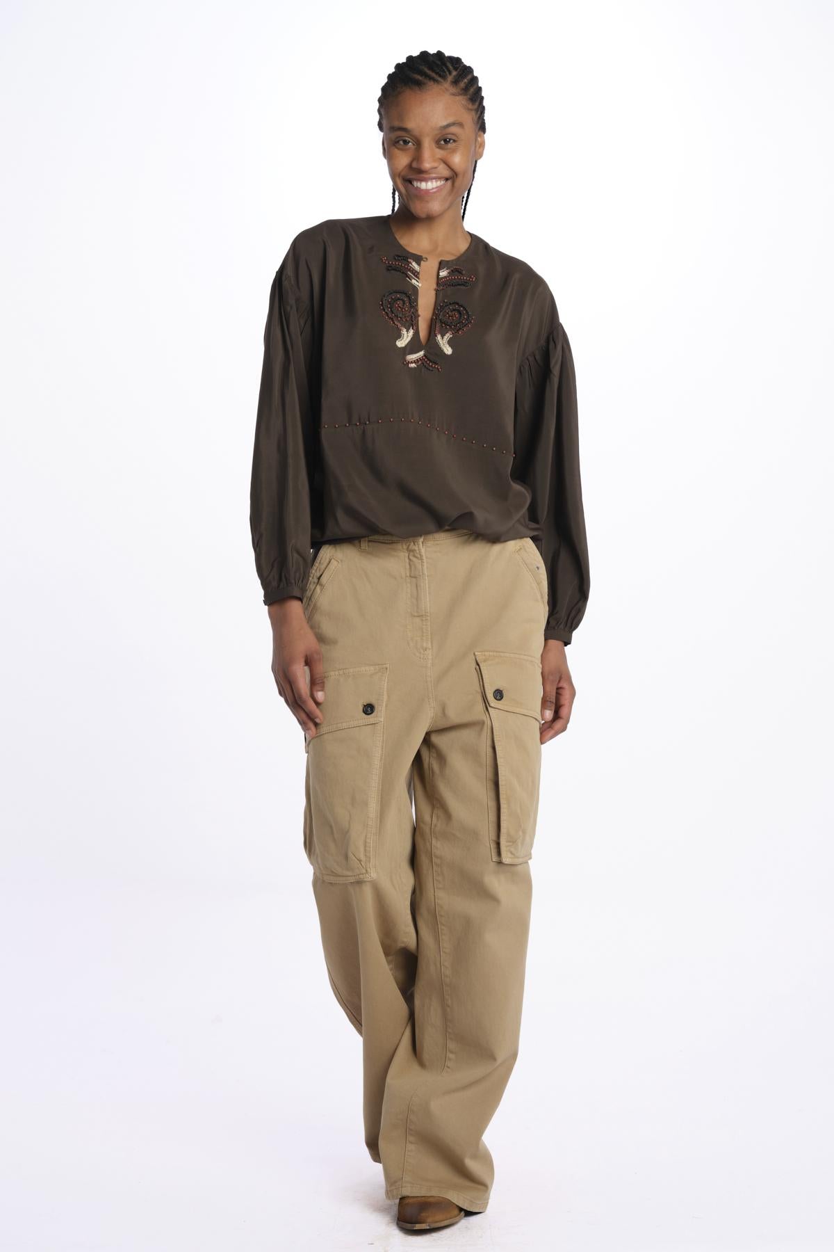 Camicia ALLEGRA seta con ricami ALLEGRA BROWN fortela