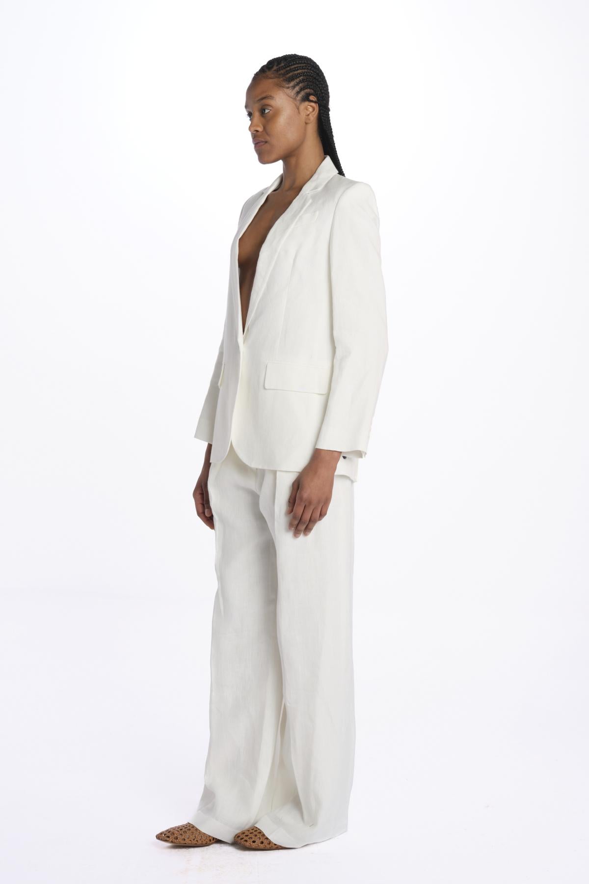 Blazer BRUNA lino 1 bottone 14V005LI026 WHITE ines de la fressange
