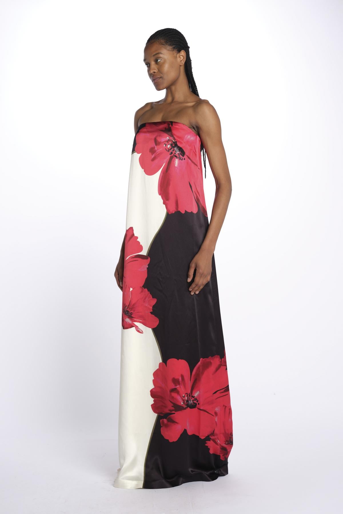 Abito AMAPOLA lungo stampa fiore 1035 POPPY BLACK CREAM rebecca vallance