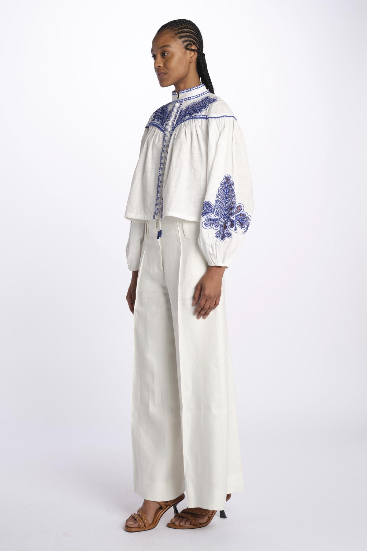 Camicia ZILLENO m/l ricamo foglie ZILLENO WHITE scarlett poppies