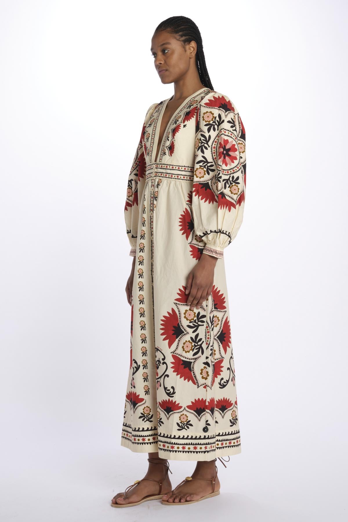 Abito lungo CASHEW MANDALA stampa fiori 328978 CREAM farm rio