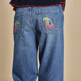 denim chiaro con ciliegie sul retro THE PIPE DREAM BUTTON SNEAK FRAY 11316 1085 mother
