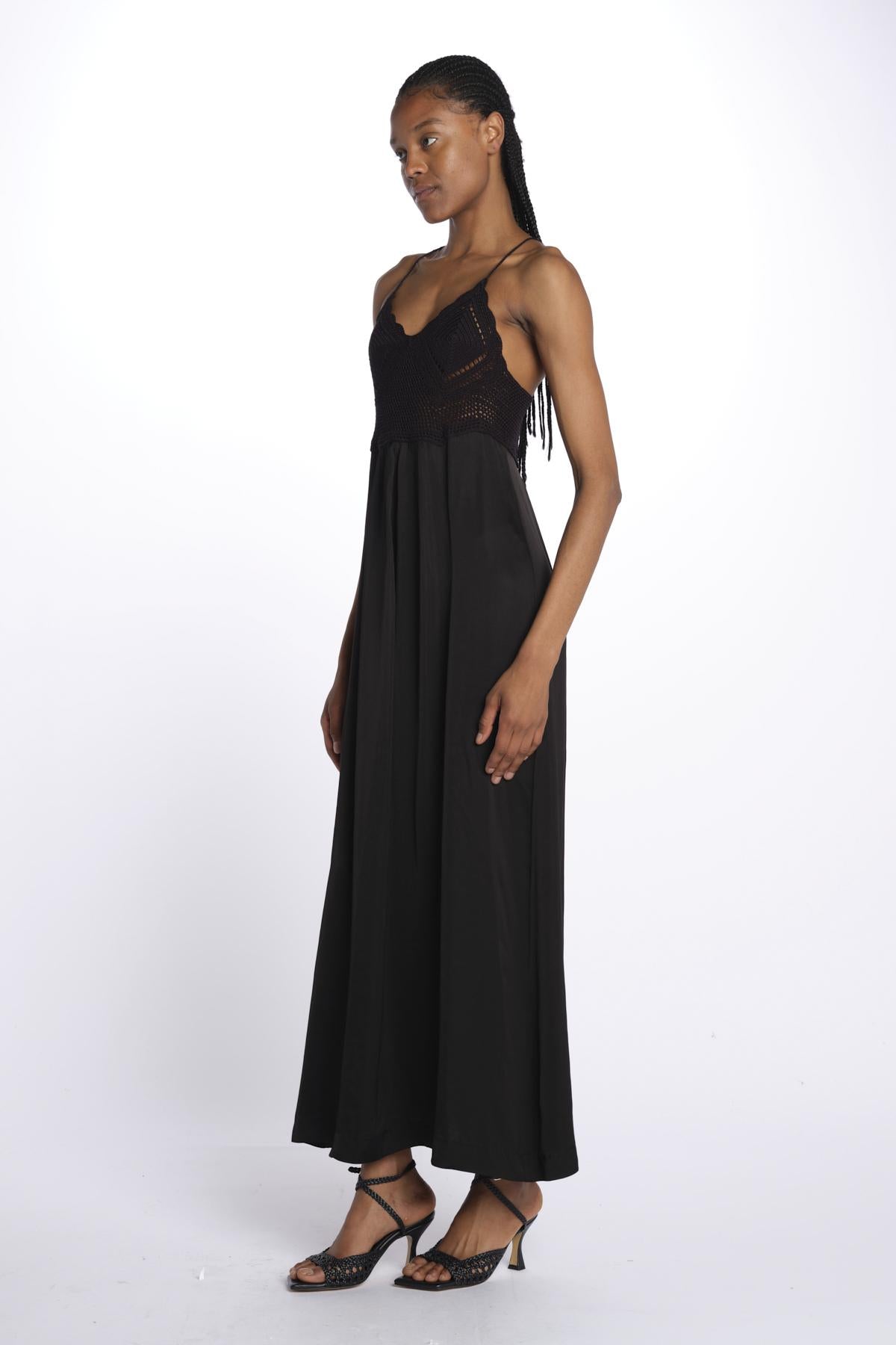 Abito crochet+raso 142401 BLACK lvir