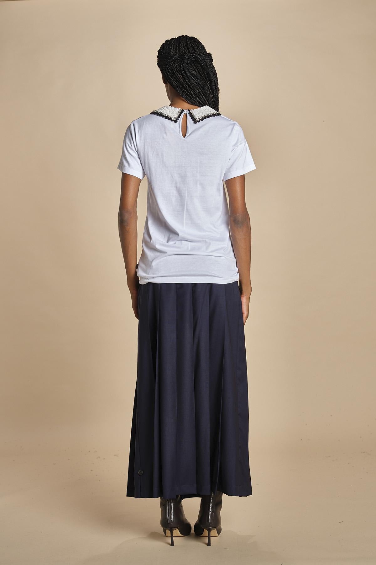 F0714 t-shirt con colletto ricamato F07141571101 BIANCO n21
