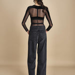 body  in velluto e tulle a righe GO FOR IT BLACK undress code